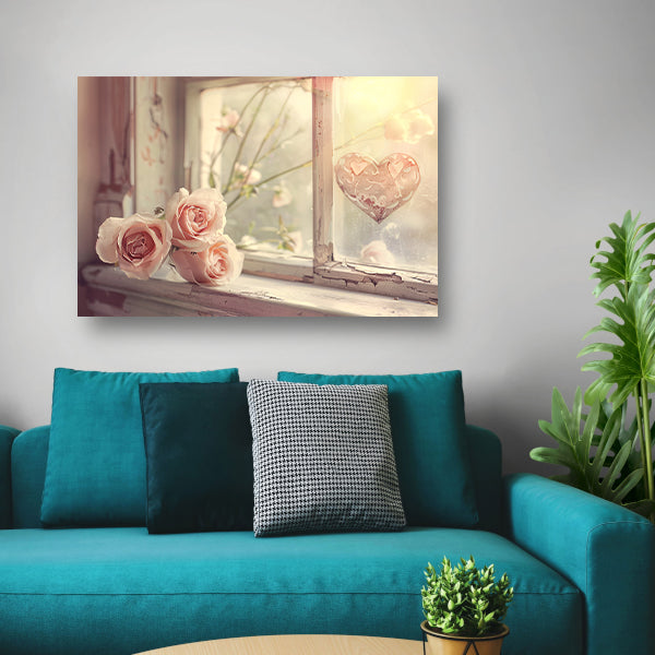 Impressionistische rozen op vensterbank canvas