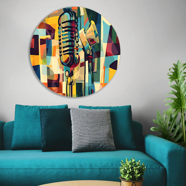 Abstracte microfoon in levendige kleuren aluminium muurcirkel