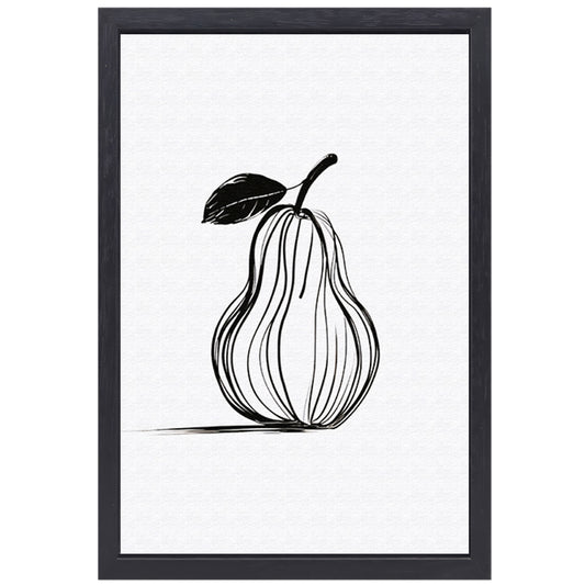Minimalistische Lijn Kunst Peer met Blad canvas met baklijst