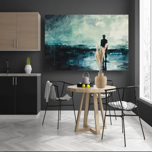 Abstract schilderij van man in landschap canvas