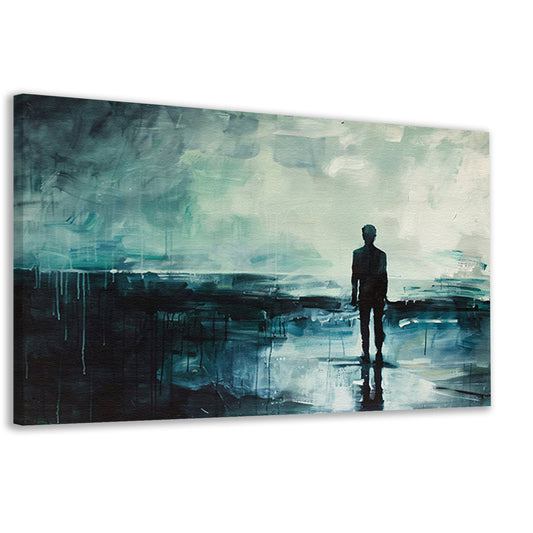 Abstract schilderij van man in landschap canvas