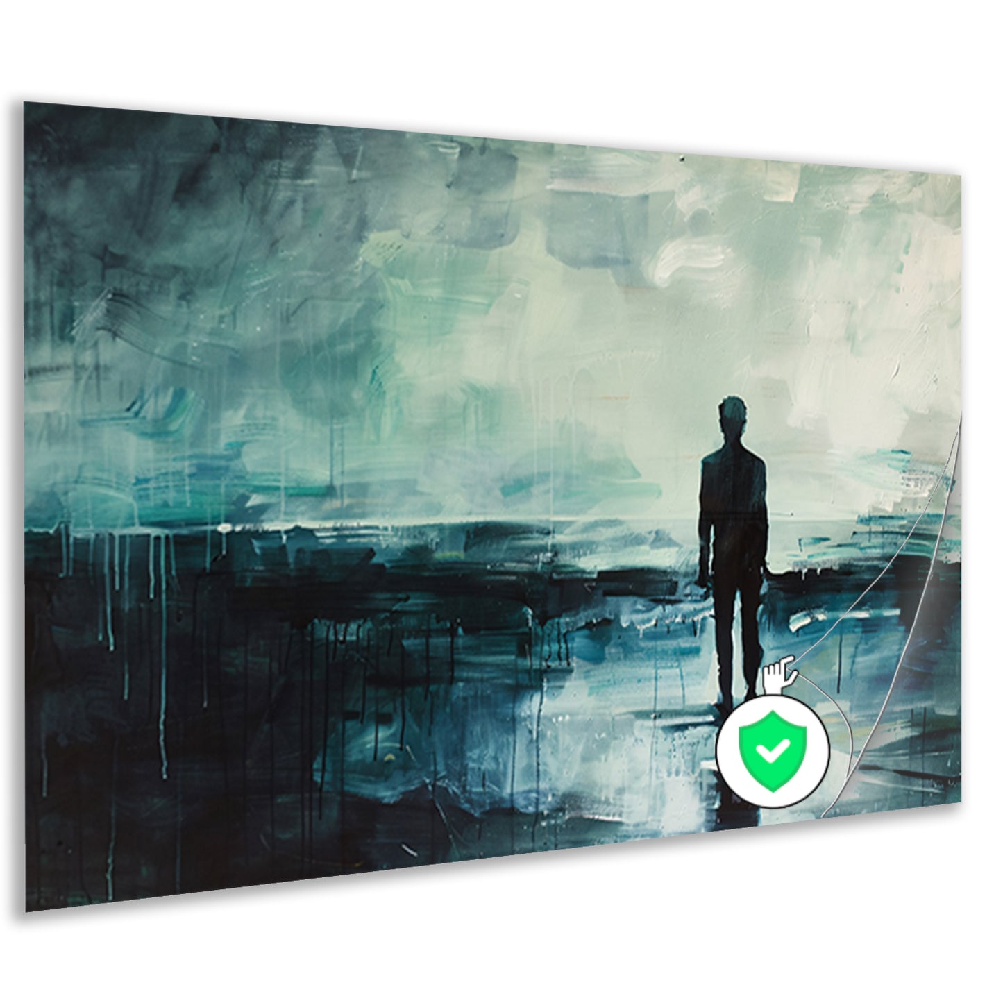 Abstract schilderij van man in landschap poster