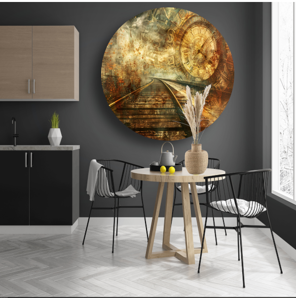 Surrealistisch landschap met spoor aluminium muurcirkel