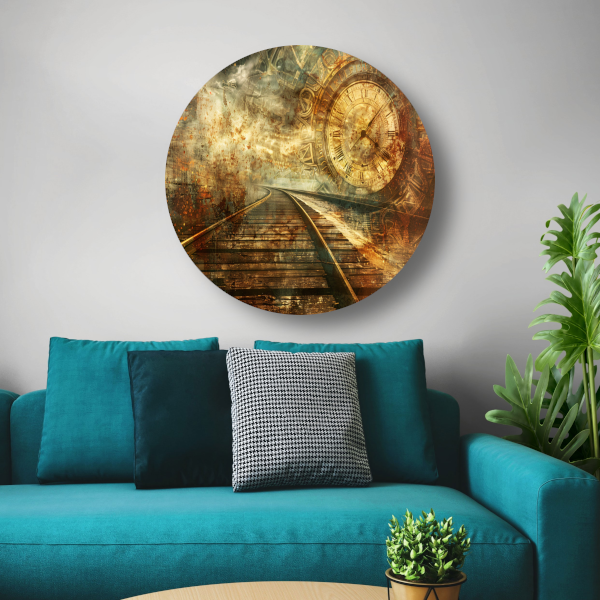 Surrealistisch landschap met spoor aluminium muurcirkel