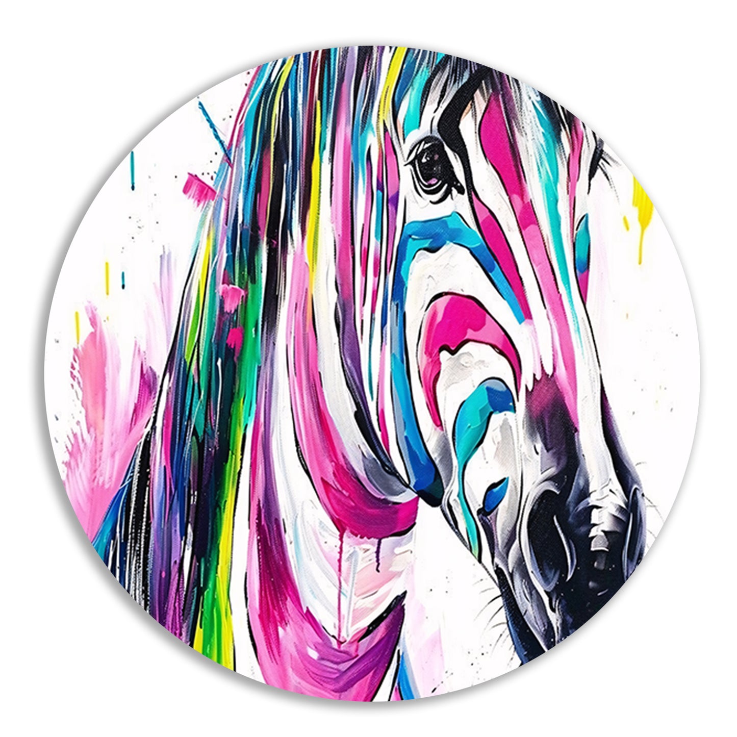 Kleurrijk abstract schilderij van een zebra aluminium muurcirkel