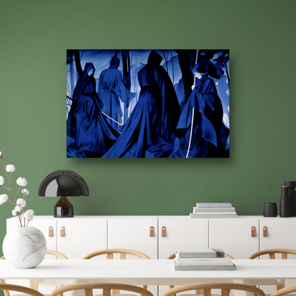 Etherische Figuren in Monochroom Blauw canvas