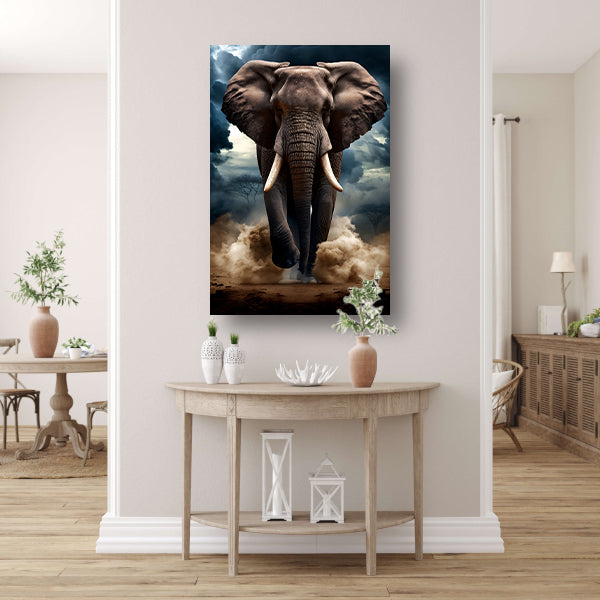 Olifant doorstaat woeste storm canvas