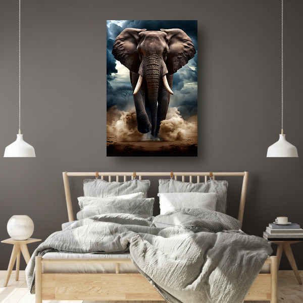 Olifant doorstaat woeste storm canvas