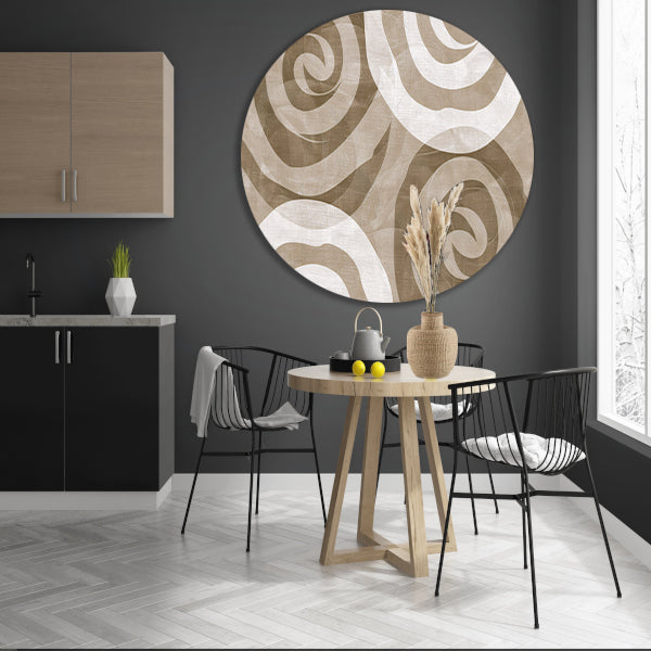 Monochroom abstract spiraalpatroon in bruine tinten aluminium muurcirkel