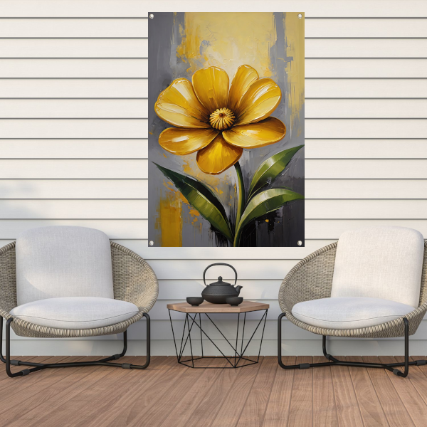 Impressionistische Gele Bloem op Moderne Achtergrond tuinposter
