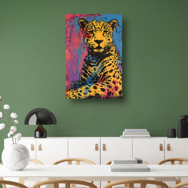 Kleurrijk popart schilderij van een jaguar poster