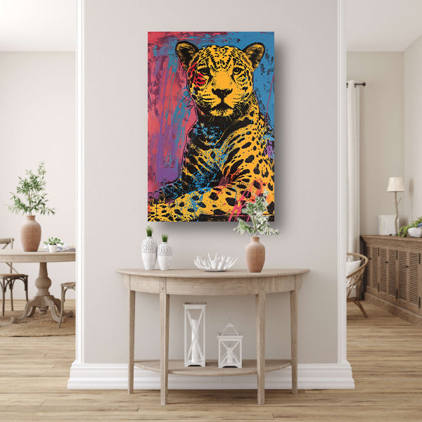 Kleurrijk popart schilderij van een jaguar poster