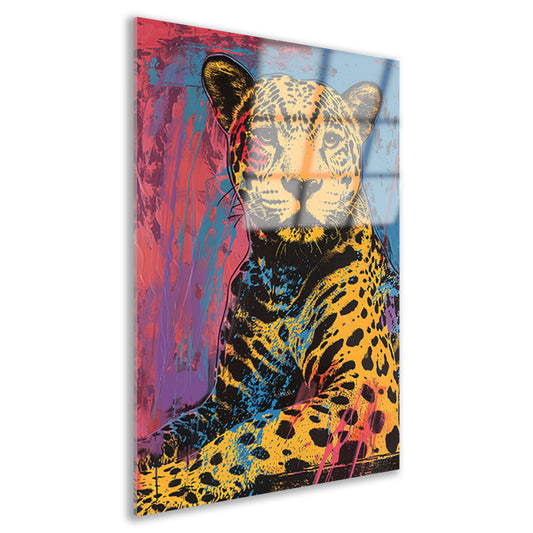 Kleurrijk popart schilderij van een jaguar acrylglas