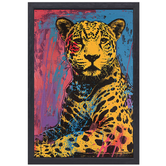 Kleurrijk popart schilderij van een jaguar canvas met baklijst