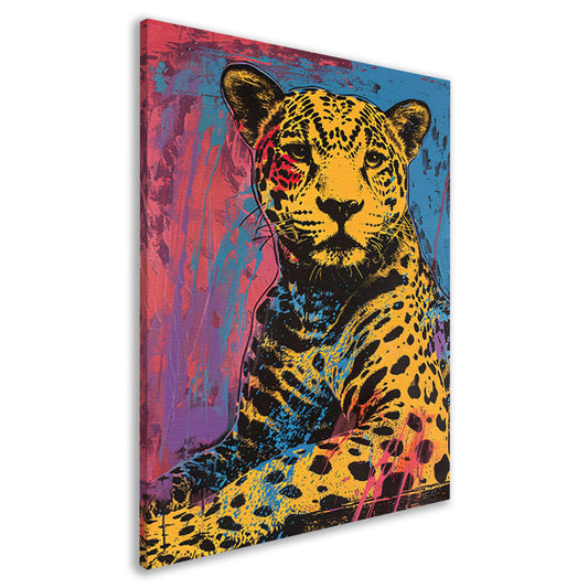 Kleurrijk popart schilderij van een jaguar canvas
