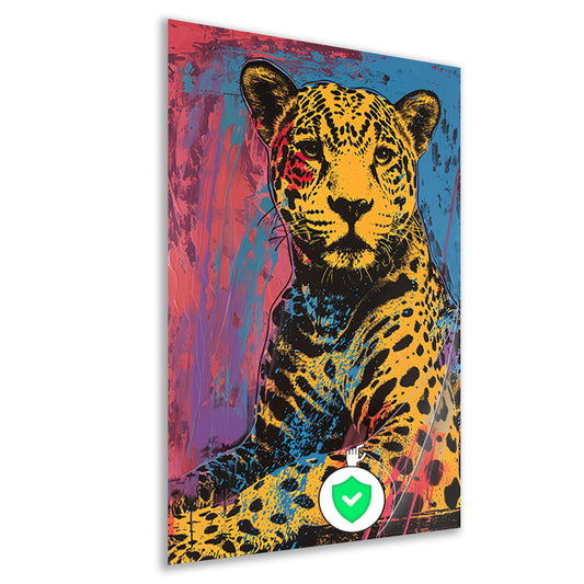 Kleurrijk popart schilderij van een jaguar poster
