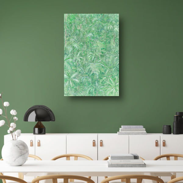 Realistisch schilderij van een groene bos poster
