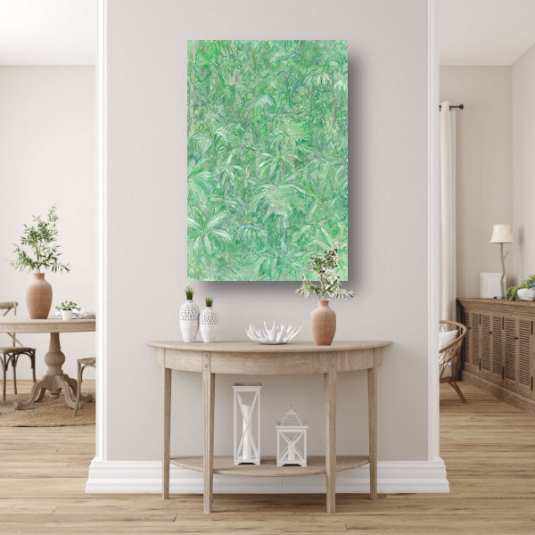 Realistisch schilderij van een groene bos poster