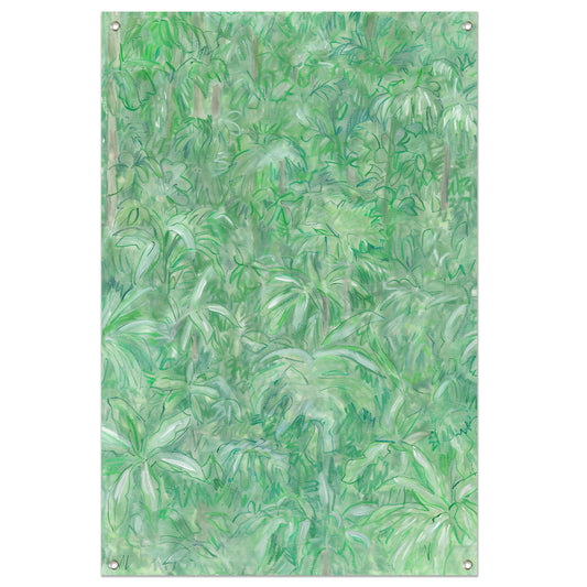 Realistisch schilderij van een groene bos tuinposter