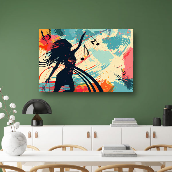Abstracte silhouet dansend met muzieknoten canvas