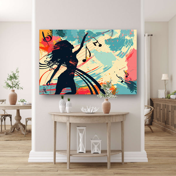 Abstracte silhouet dansend met muzieknoten canvas