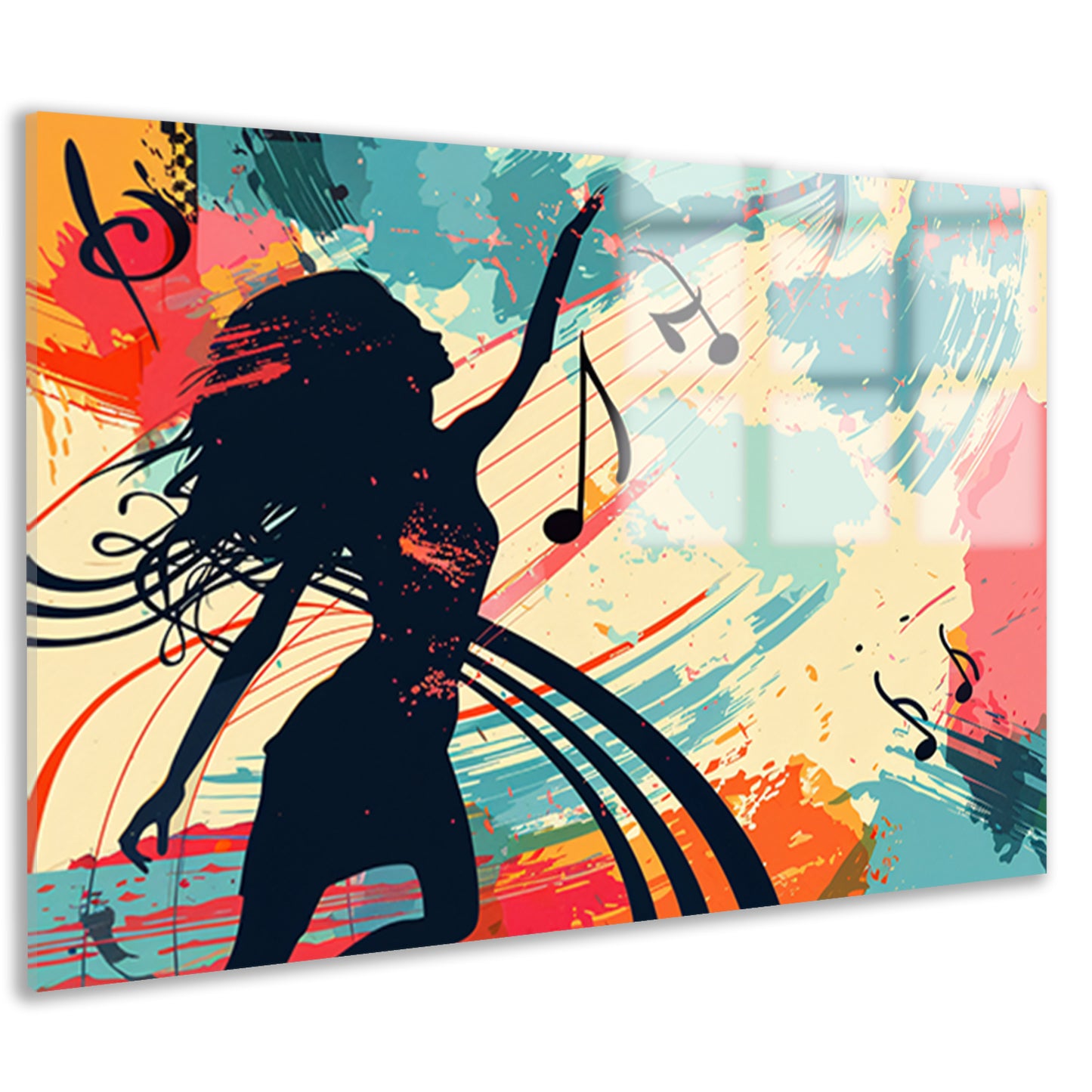 Abstracte silhouet dansend met muzieknoten acrylglas