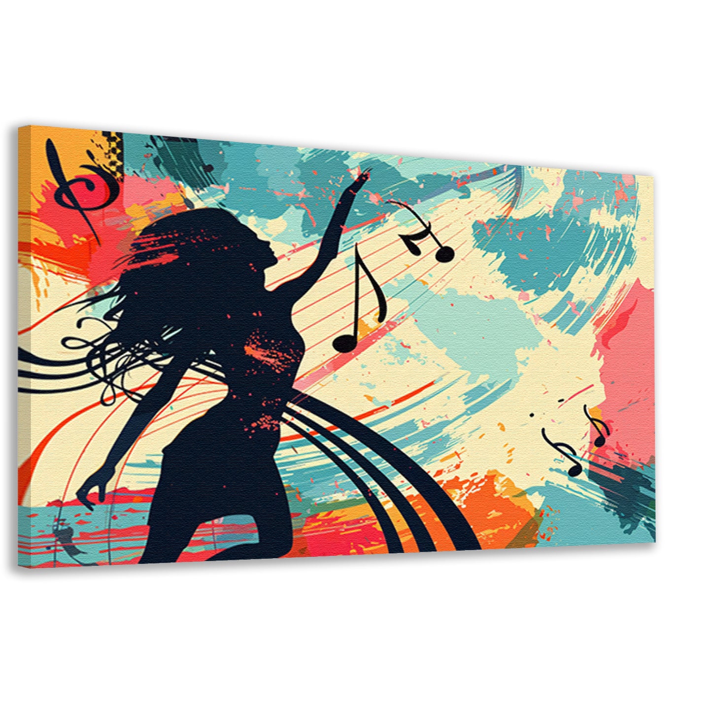 Abstracte silhouet dansend met muzieknoten canvas
