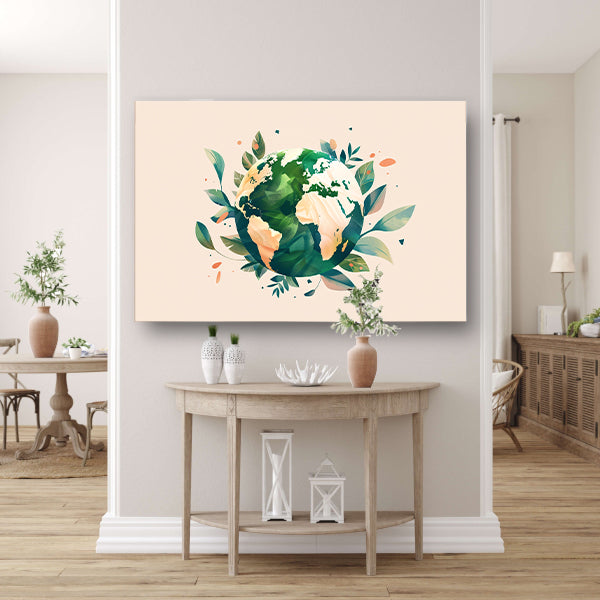 Groene aarde met bladeren omringd canvas