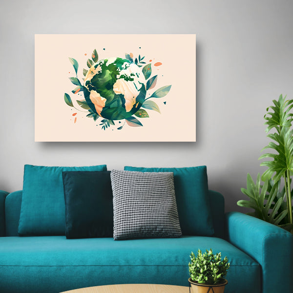 Groene aarde met bladeren omringd canvas
