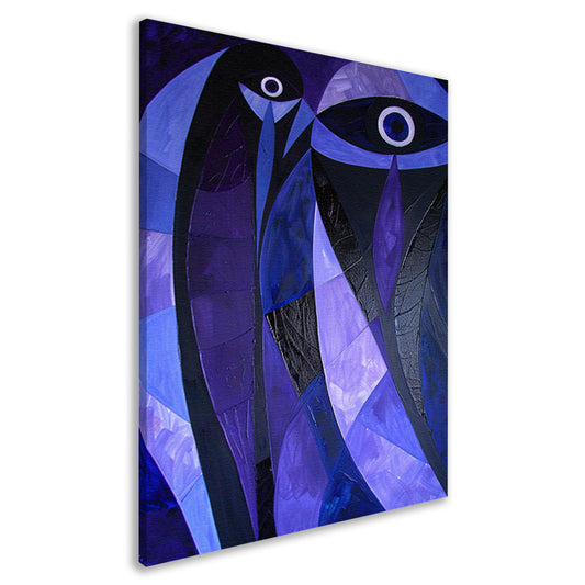 Kubistisch abstract vogelkunstwerk in paarstinten canvas