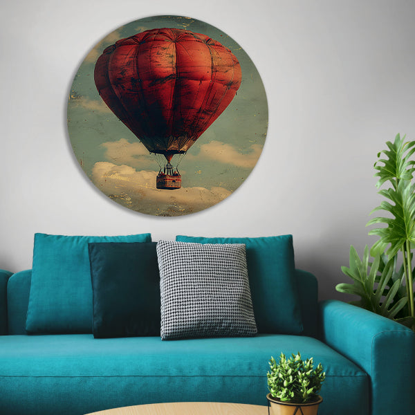 Vintage Luchtballon in Sepia Hemel aluminium muurcirkel