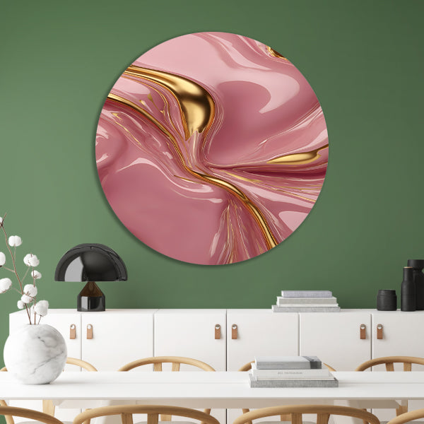 Abstract Roze Gouden Vloeiende Luxe aluminium muurcirkel