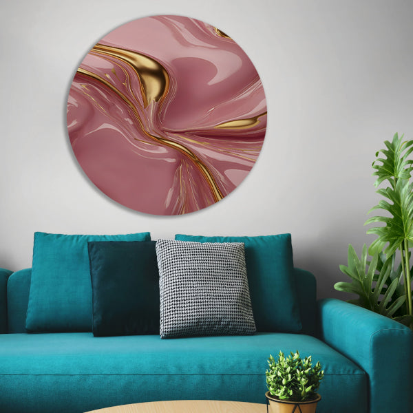 Abstract Roze Gouden Vloeiende Luxe aluminium muurcirkel