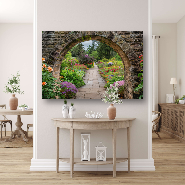 Serene Tuinpoort naar Weelderige Oase poster