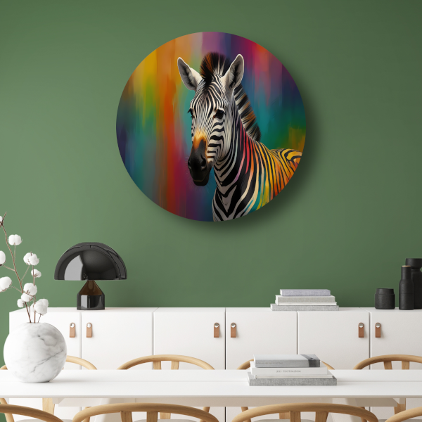 Abstracte kleurrijke zebra op canvas aluminium muurcirkel