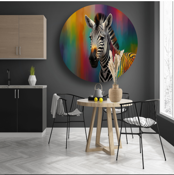 Abstracte kleurrijke zebra op canvas aluminium muurcirkel