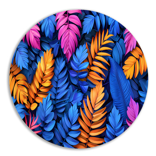Tropische Bladeren in Levendige Kleuren aluminium muurcirkel