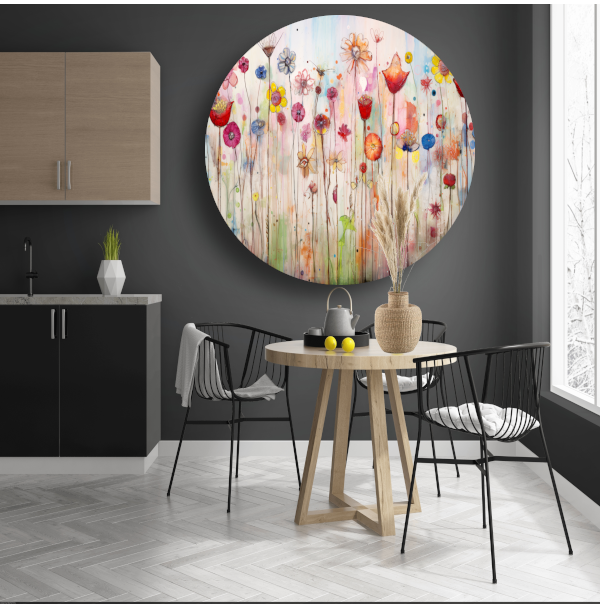 Bloemenveld in abstracte stijl aluminium muurcirkel
