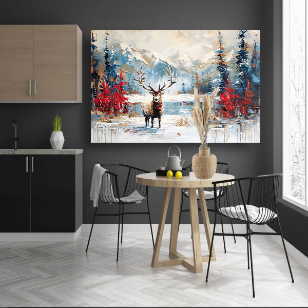 Expressief hert in winterlandschap schilderij poster