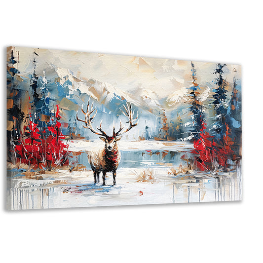 Expressief hert in winterlandschap schilderij canvas