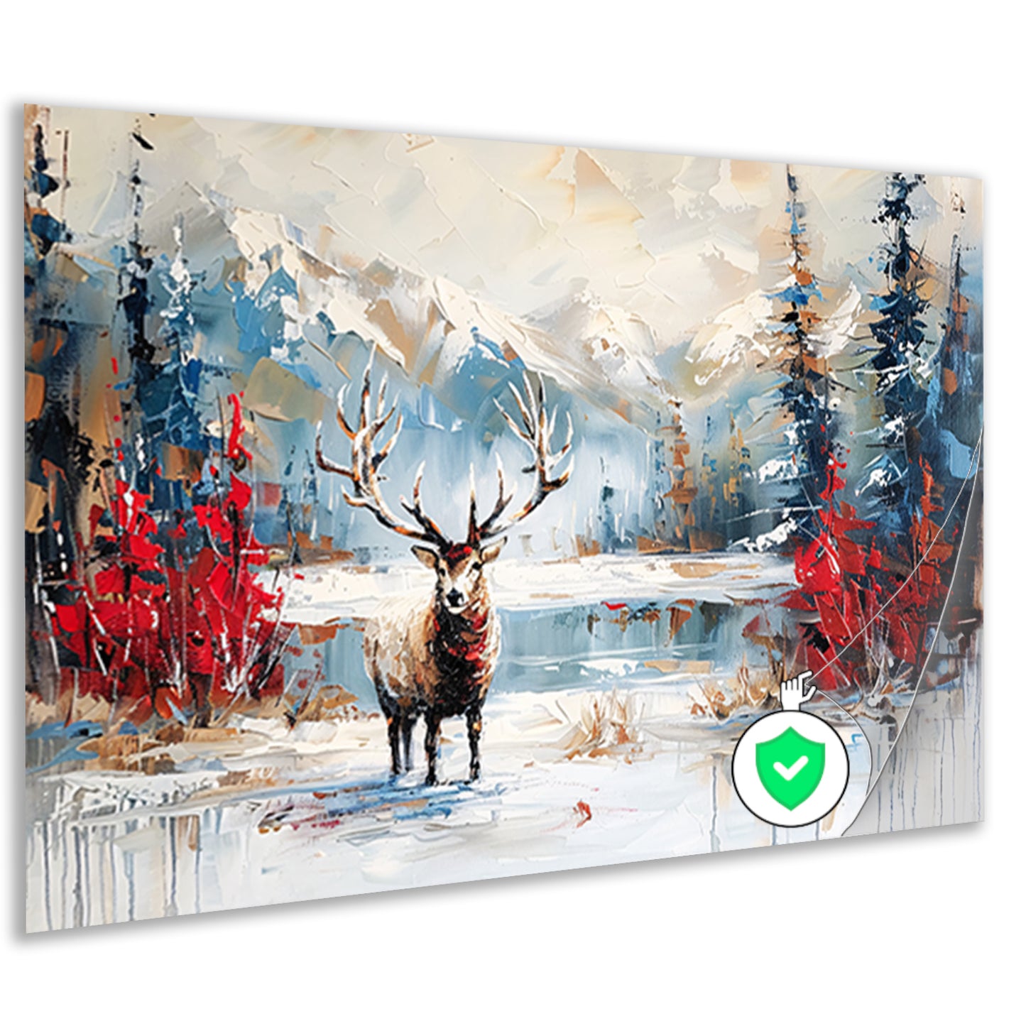 Expressief hert in winterlandschap schilderij poster