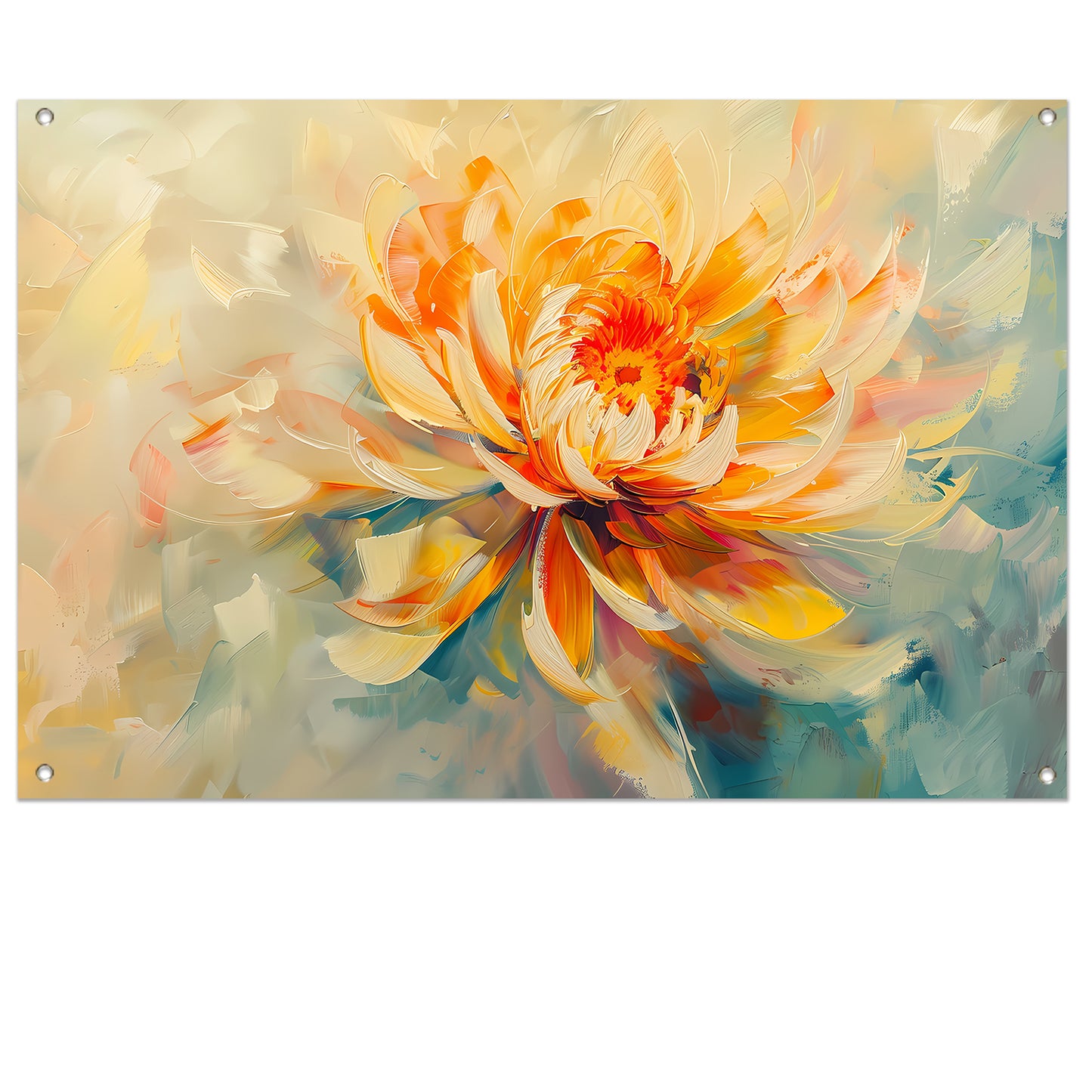Abstract chrysant schilderij met levendige kleuren tuinposter