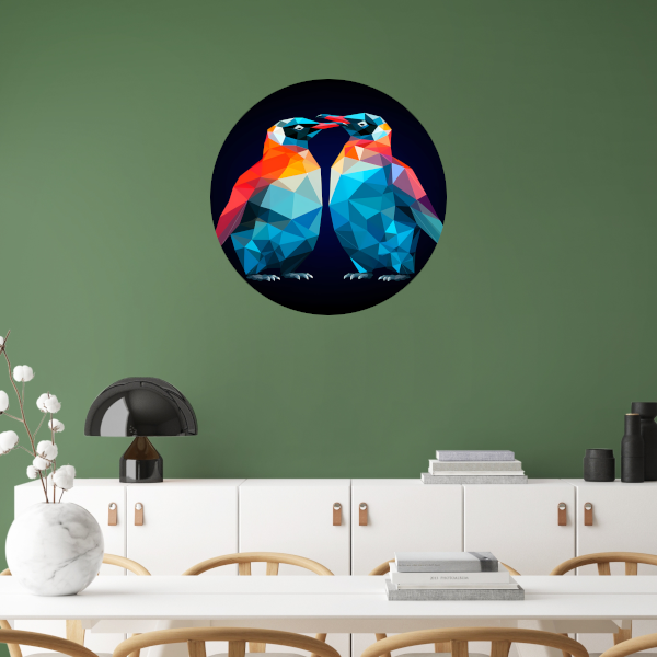 Twee Pinguïns in Geometrische Harmonie aluminium muurcirkel