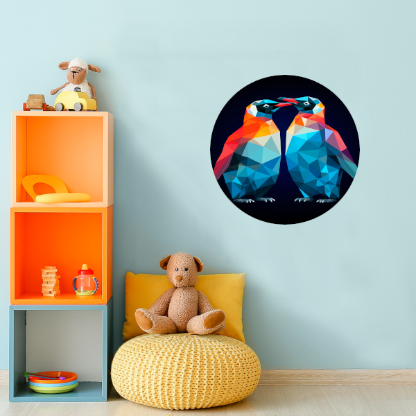 Twee Pinguïns in Geometrische Harmonie aluminium muurcirkel