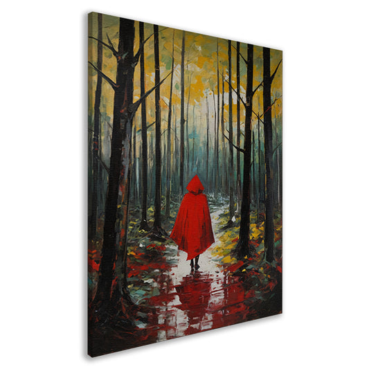 Eenzame figuur in Herfstbos met Rode Mantel canvas
