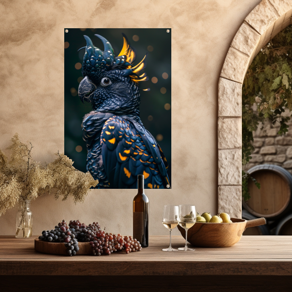 Portret van een Blauwe Papegaai met Geel tuinposter