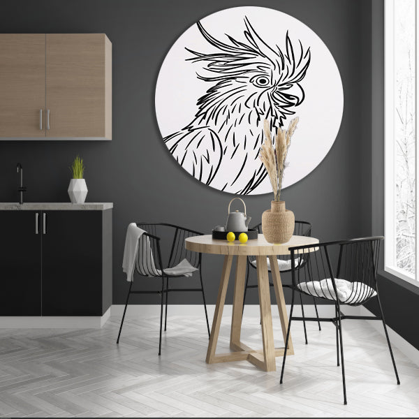 Eenvoudige Zwarte Lijnen Vogel Illustratie aluminium muurcirkel