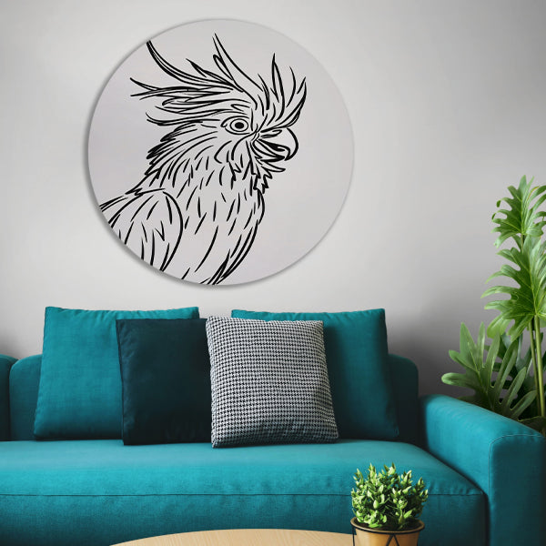 Eenvoudige Zwarte Lijnen Vogel Illustratie aluminium muurcirkel
