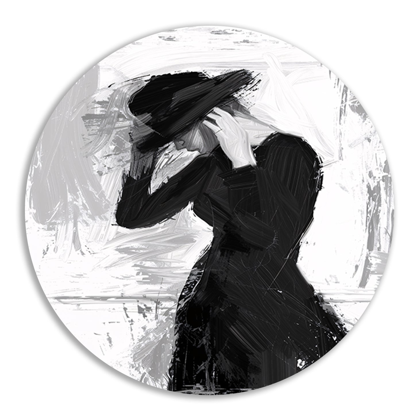 Mysterieuze vrouw in sombere tinten aluminium muurcirkel