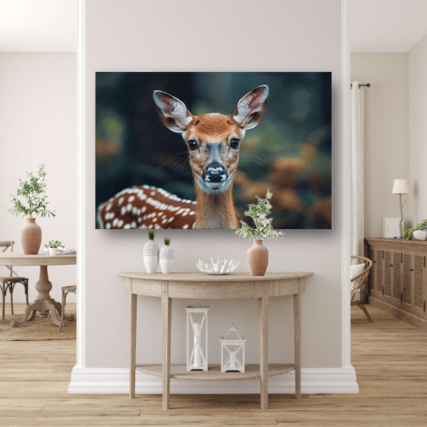 Hertenclose-up met dromerige natuurachtergrond canvas